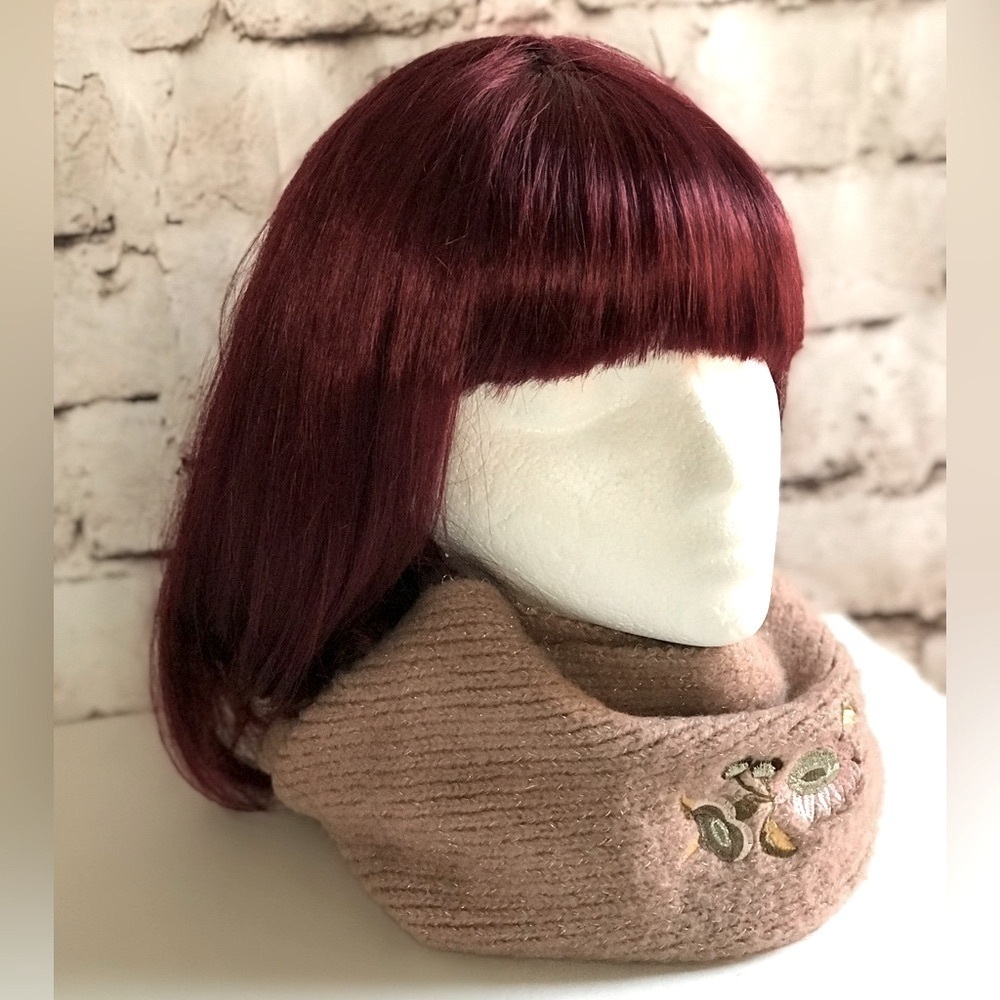 ZARA infinity knit scarf Tan with embroidery design One Size - Picture 11 of 11